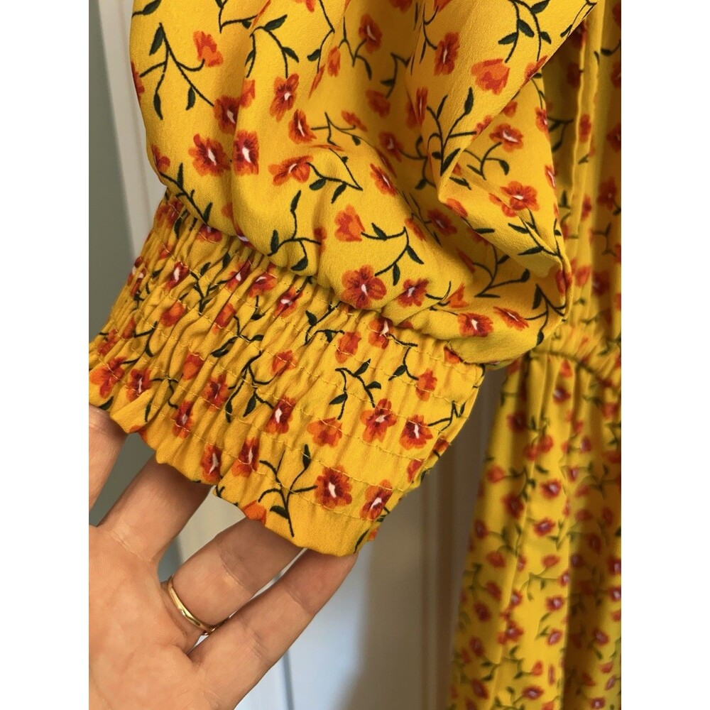 Indulge in Style 1X Yellow Floral Boho Midi Dress Smocked Cottagecore Chic - Picture 7 of 13